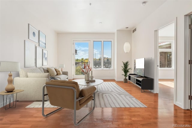 living room with hardwood / wood-style floors