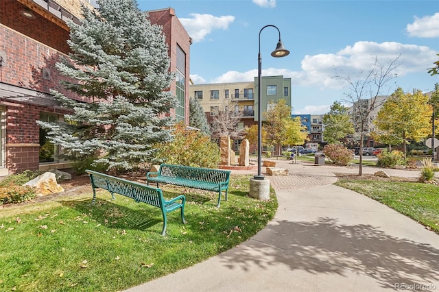 view of property's community featuring a yard