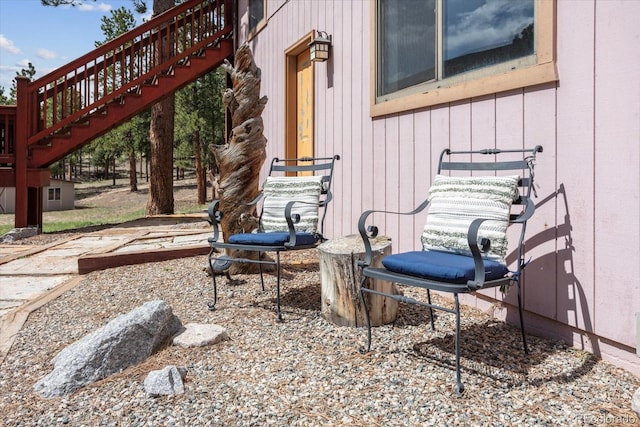 view of patio / terrace with stairway