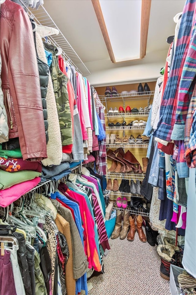 walk in closet with carpet flooring