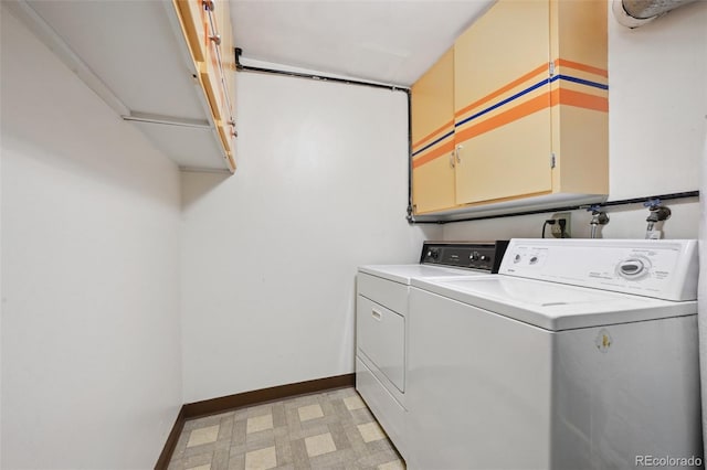 1073 Xenon St, Golden, CO 80401 - laundry room featuring cabinet space, washer and dryer, baseboards, and light floors