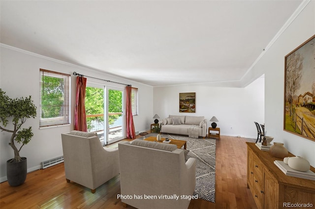 1073 Xenon St, Golden, CO 80401 - living area featuring wood-type flooring and crown molding