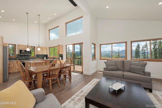 452 Gcr 835, Fraser, CO 80442 - living room featuring recessed lighting, a high ceiling, and wood finished floors