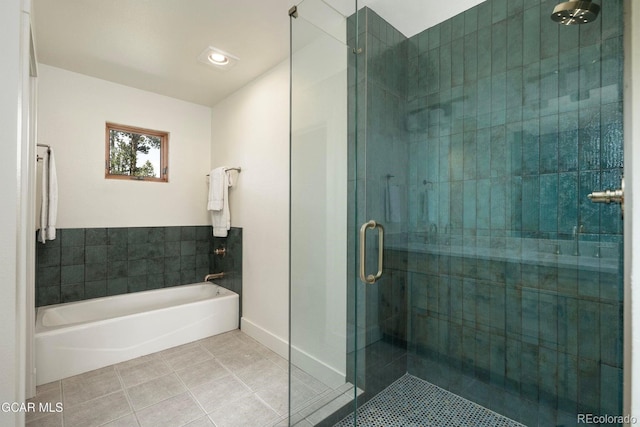 452 Gcr 835, Fraser, CO 80442 - full bathroom with tile patterned floors, a shower stall, a bath, and recessed lighting