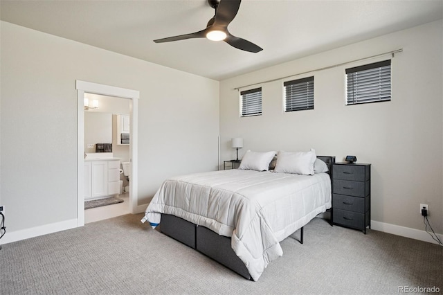 23814 E 36th Pl, Aurora, CO 80019 - carpeted bedroom featuring a ceiling fan and ensuite bathroom