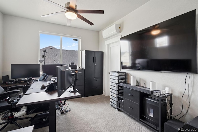 23814 E 36th Pl, Aurora, CO 80019 - office area featuring a wall mounted AC, ceiling fan, and light colored carpet
