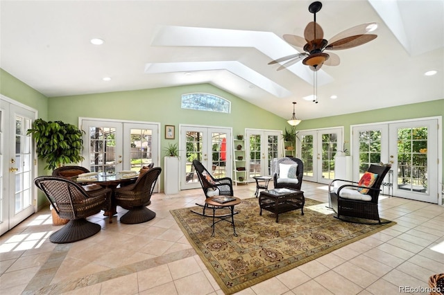 8664 E Monmouth Pl, Denver, CO 80237 - sunroom / solarium with french doors, a skylight, and lofted ceiling
