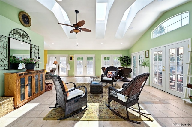 8664 E Monmouth Pl, Denver, CO 80237 - sunroom with french doors, a skylight, and lofted ceiling