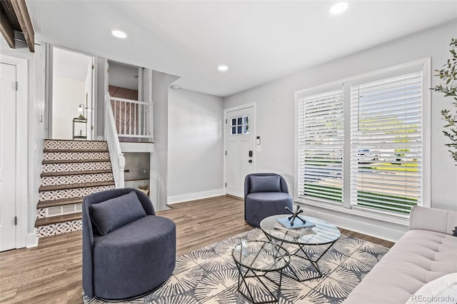 4512 S Yank St, Morrison, CO 80465 - living area with recessed lighting, wood finished floors, and stairs