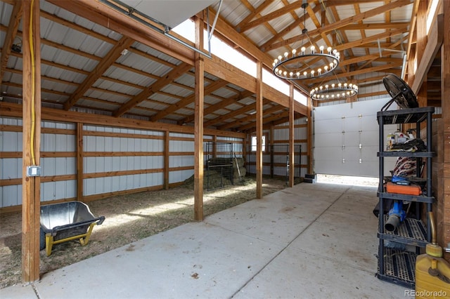 garage with metal wall