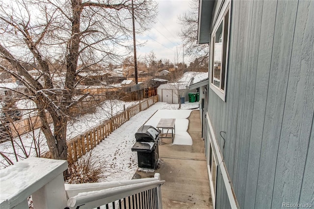 exterior space featuring area for grilling and a shed