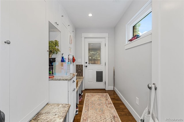 doorway featuring dark hardwood / wood-style floors