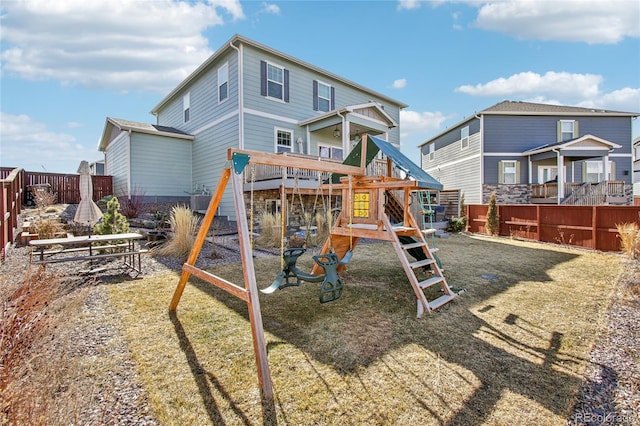 view of play area featuring a fenced backyard