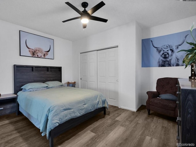 317 Adams Ave, Akron, CO 80720 - bedroom with hardwood / wood-style flooring, ceiling fan, and a closet