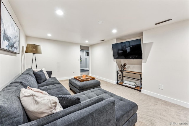 living room with light carpet