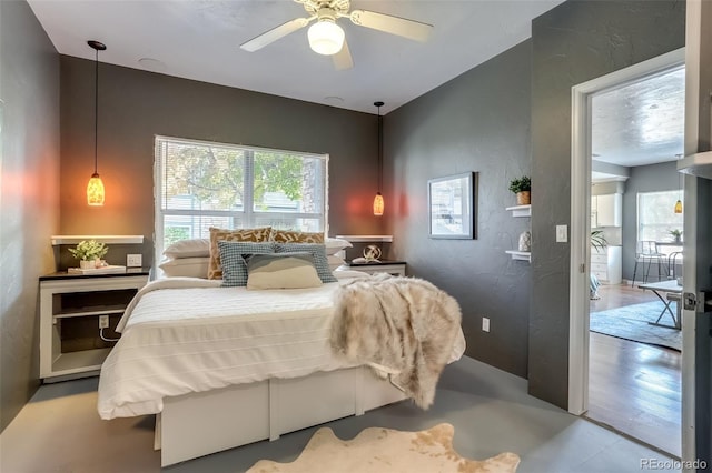 bedroom featuring ceiling fan