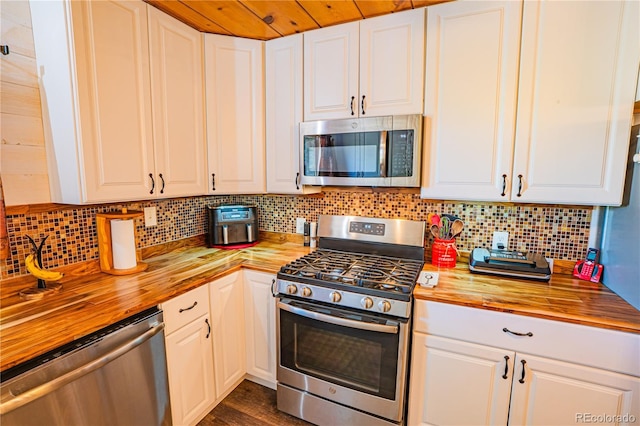 24938 US Highway 50, Cotopaxi, CO 81223 - kitchen featuring wooden counters, appliances with stainless steel finishes, and white cabinetry