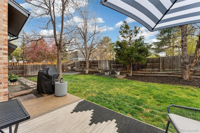 view of yard with a fenced backyard