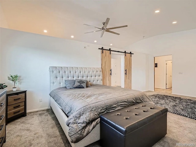 9910 Ammons Cir, Westminster, CO 80021 - bedroom featuring light carpet, recessed lighting, and a barn door