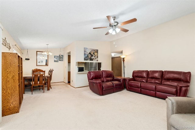 8404 Everett Way Unit A, Arvada, CO 80005 - living room with light carpet, a chandelier, and ceiling fan