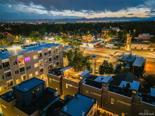 view of aerial view at dusk