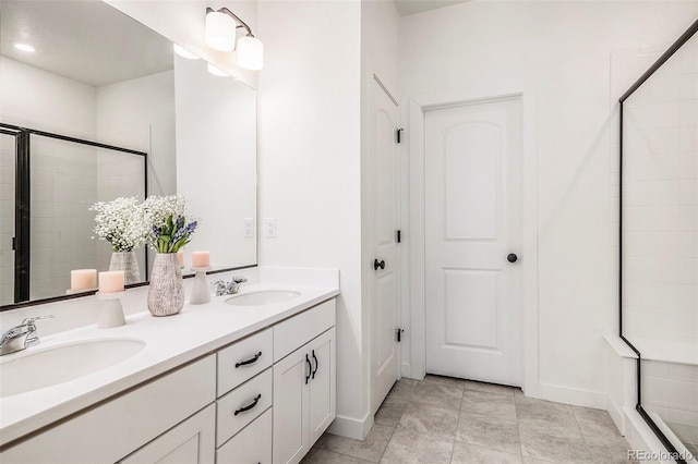 1962 Canyonpoint Ln, Castle Pines, CO 80108 - full bath with double vanity, a stall shower, and tile patterned flooring
