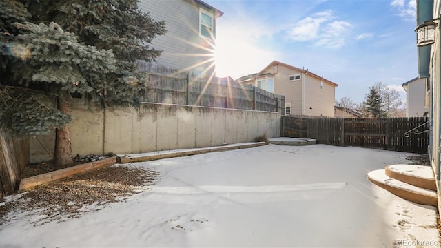 view of snow covered patio