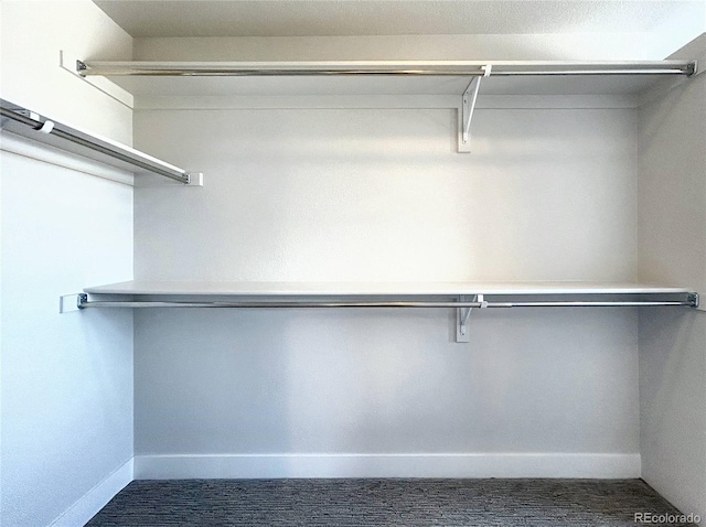 walk in closet with dark wood-type flooring