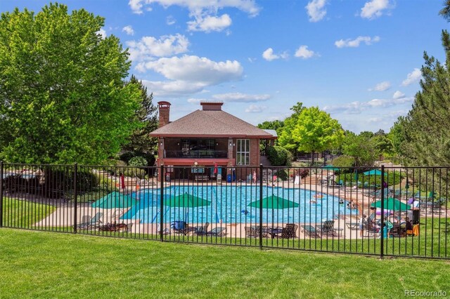 3145 Stevens Cir, Erie, CO 80516 - community pool featuring a gazebo and a patio area