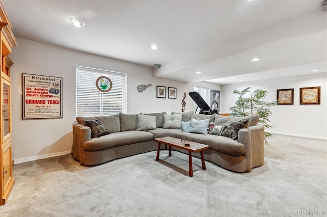 3145 Stevens Cir, Erie, CO 80516 - living room with light colored carpet, recessed lighting, and healthy amount of natural light