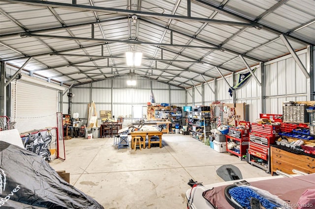 garage featuring a workshop area