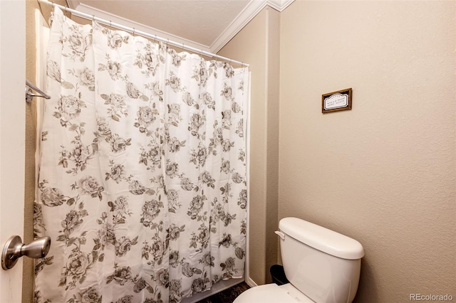 bathroom with crown molding and toilet