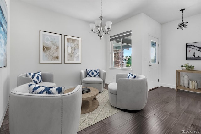 15378 W 50th Pl, Golden, CO 80403 - living room with a chandelier and dark wood finished floors