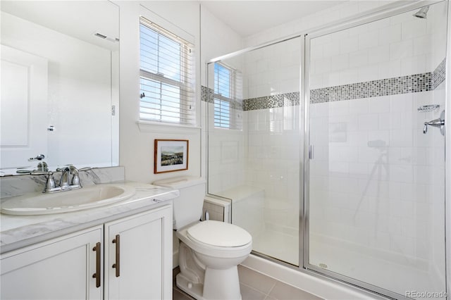15378 W 50th Pl, Golden, CO 80403 - full bathroom with a stall shower, vanity, and tile patterned flooring