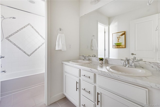 15378 W 50th Pl, Golden, CO 80403 - bathroom featuring double vanity, tile patterned floors, and shower / bath combination