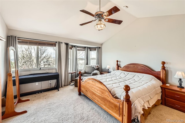 2369 Bayberry Ln, Castle Rock, CO 80104 - bedroom featuring carpet, lofted ceiling, multiple windows, and a ceiling fan
