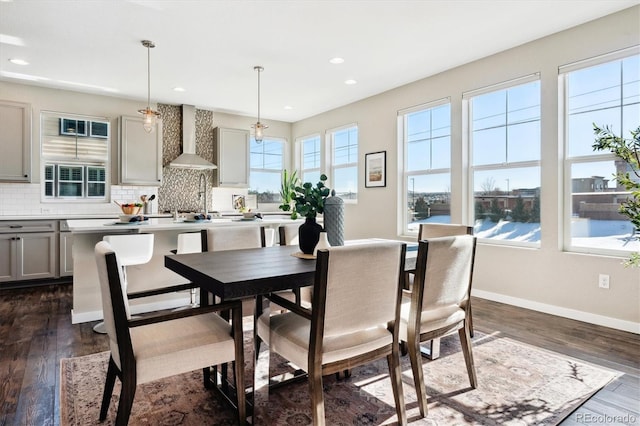 dining area with dark hardwood / wood-style flooring