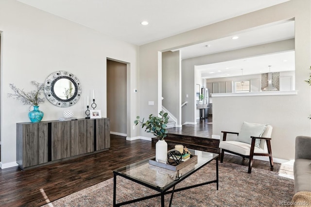 living room with dark wood-type flooring