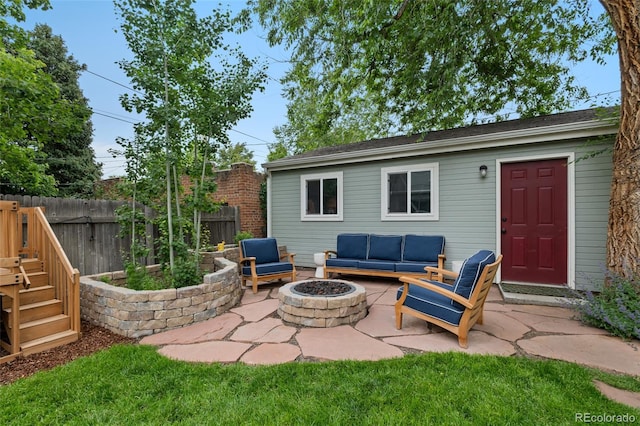 3424 W 31st Ave, Denver, CO 80211 - view of patio with an outdoor living space with a fire pit