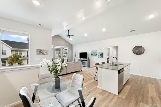 2078 Autumn Moon Dr Unit 3, Windsor, CO 80550 - dining area featuring a ceiling fan, light wood-style floors, and recessed lighting