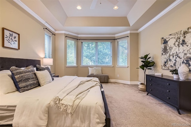 940 Kearney St, Denver, CO 80220 - bedroom with light carpet, a tray ceiling, and crown molding
