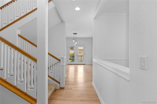 1172 S Steele St, Denver, CO 80210 - hallway with wood finished floors, recessed lighting, and stairway