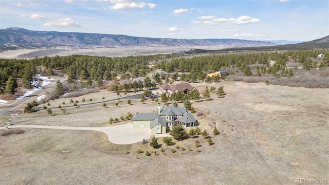 bird's eye view with a mountain view