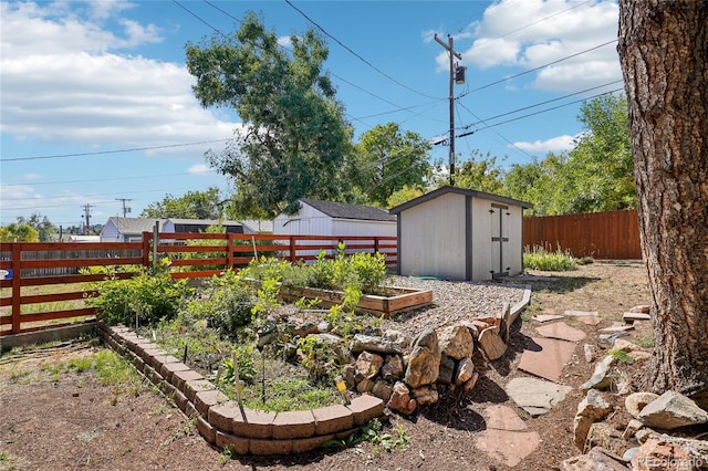 view of yard with a storage unit