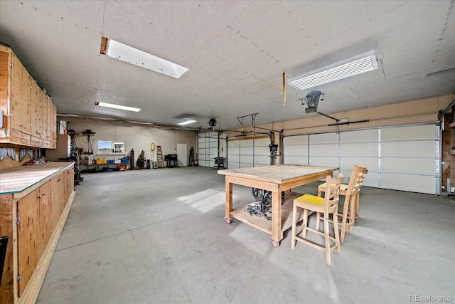 garage with a workshop area