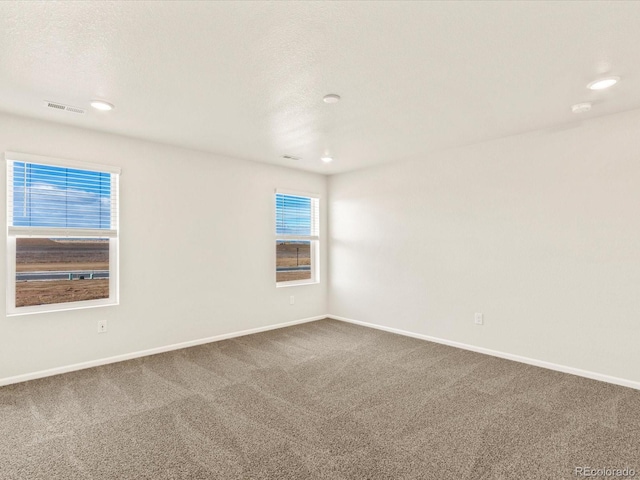 spare room with carpet and a textured ceiling