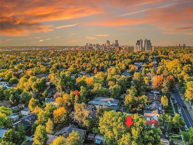 view of aerial view at dusk