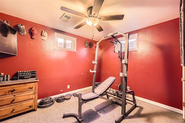 11816 Spring Dr, Northglenn, CO 80233 - exercise room featuring a ceiling fan, plenty of natural light, carpet floors, and baseboards