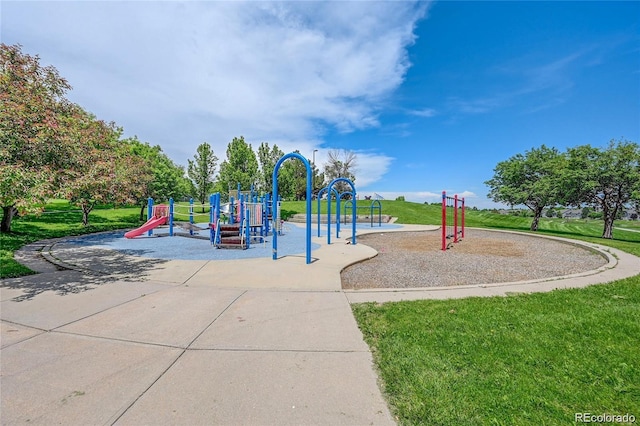 view of play area with a yard