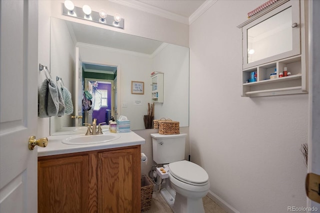 22379 E Dorado Ave, Aurora, CO 80015 - bathroom featuring vanity, toilet, ornamental molding, and tile patterned floors